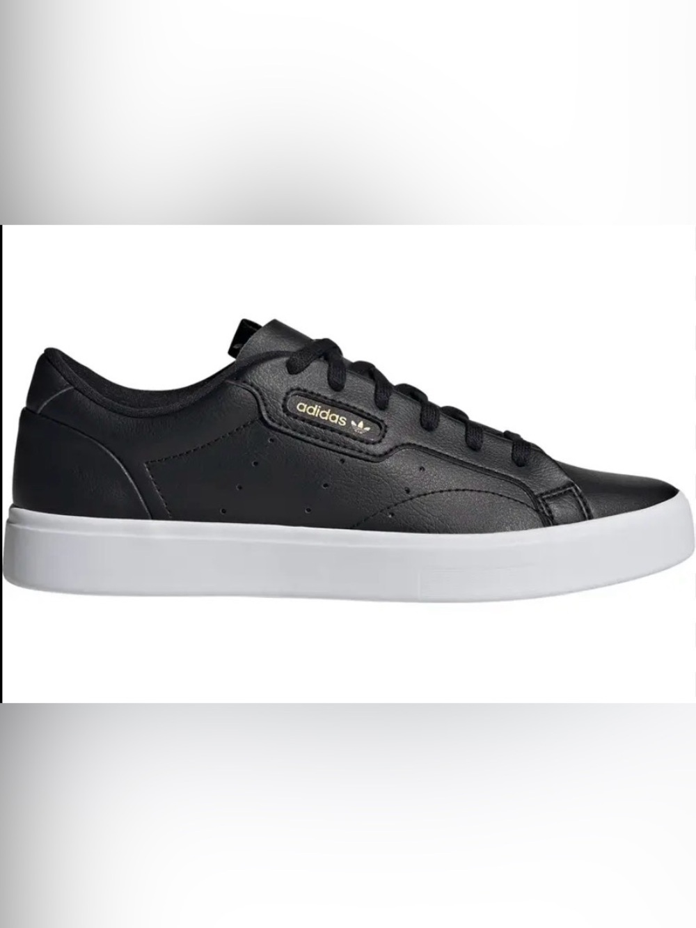 adidas Black sleek Leather Low-Top Sneakers with White Sole size 8